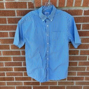LL Bean Button Down Shirt Men’s M Blue Check Short Sleeve Traditional Fit